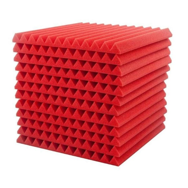 24 Acoustic Soundproof Foam Sound Absorbing Panels 30x30x2.5cm - Red