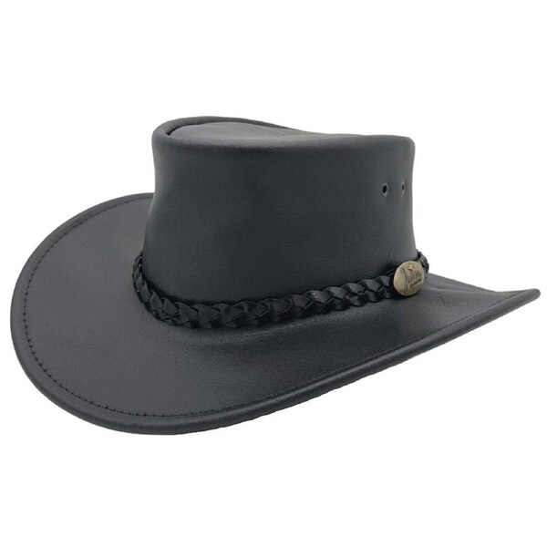 Jacaru Swagman Leather Outback Hat Wide Brim - Black S