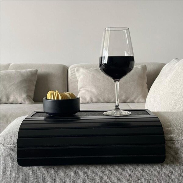 Bamboo Sofa Arm Tray Table with Pad, Sofa arm Table, Sofa Table, Couch Tray, Sofa armrest Tray for Eating Drinks Snacks