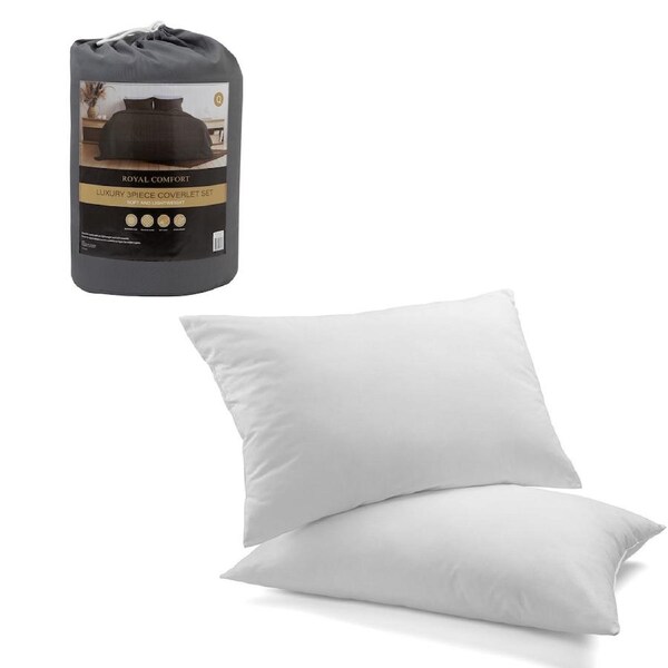 Royal Comfort Bed In A Bag Coverlet Set And 2 x Duck Feather And Down Pillows Charcoal / Queen
