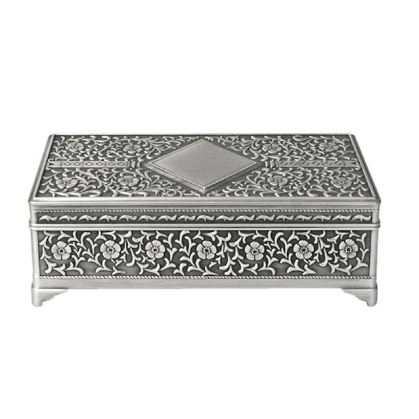 Russell Collection - Pewter Finish Diamante Jewellery Box Small