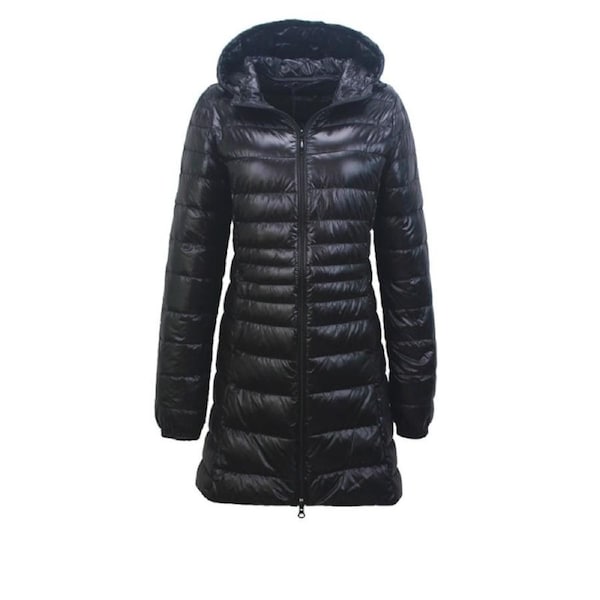 Nevenka Womens Lightweight Puffer Jacket Hooded Winter Mid Length Coat-Black 5XL