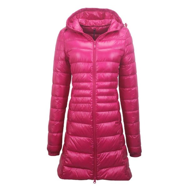 Nevenka Womens Lightweight Puffer Jacket Hooded Winter Mid Length Coat-RoseRed 4XL