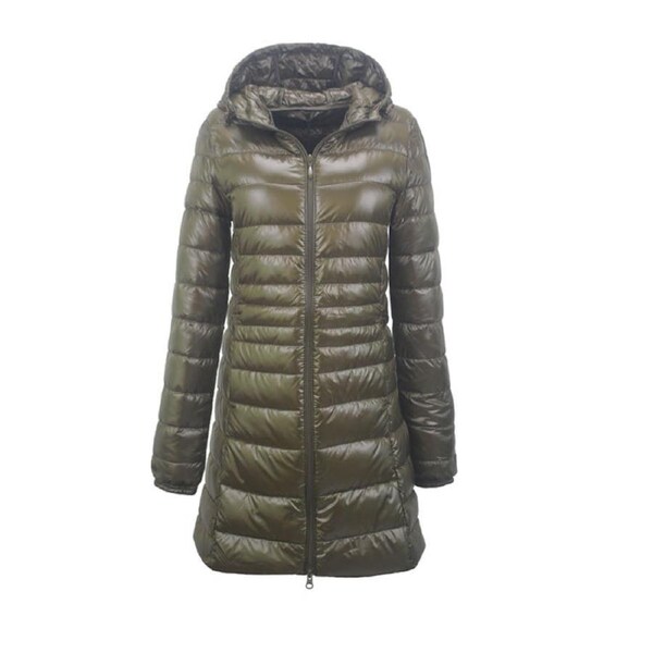 Nevenka Womens Lightweight Puffer Jacket Hooded Winter Mid Length Coat-ArmyGreen M