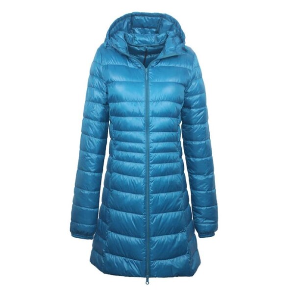 Nevenka Womens Lightweight Puffer Jacket Hooded Winter Mid Length Coat-PeacockBlue 2XL