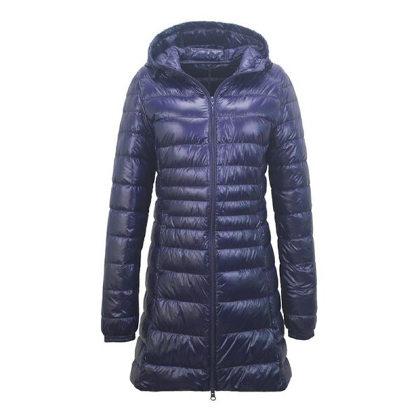Nevenka Womens Lightweight Puffer Jacket Hooded Winter Mid Length Coat-NavyBlue 5XL