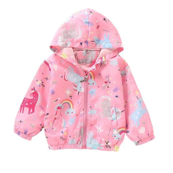 Nevenka Girls Rain Jackets Lightweight Hooded Cotton Raincoats Windbreakers for Kids-Pink 120cm