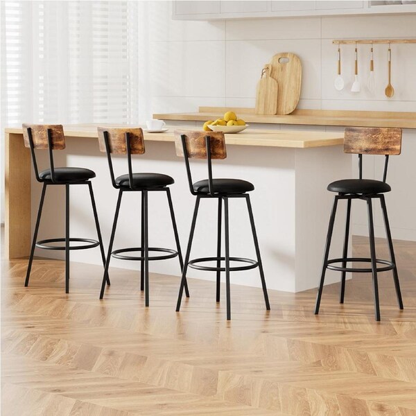 1 Set of 4 Artiss Industrial Bar Stools Upholstered Counter Chairs Cushioned Steel Frame