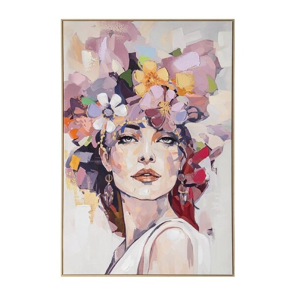 Urban Style Brushmarks Embellished Canvas Flower Woman