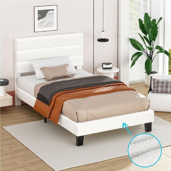 ALFORDSON Bed Frame Single Size Platform White Boucle