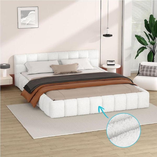 ALFORDSON Bed Frame Queen Size Platform Boucle White