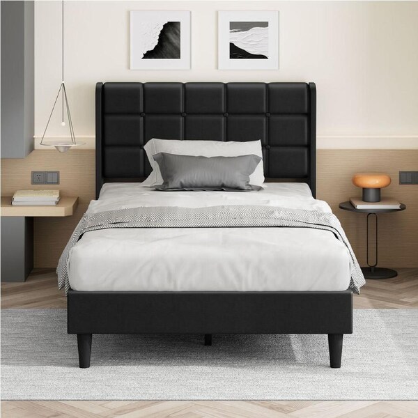 ALFORDSON Bed Frame Single Size Platform Leather Black