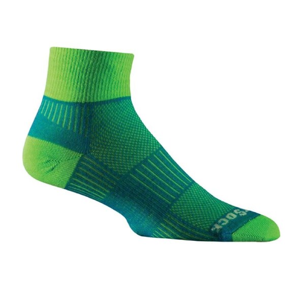 Wrightsock Coolmesh II Quarter Blue/GRN Unisex Activewear Socks S