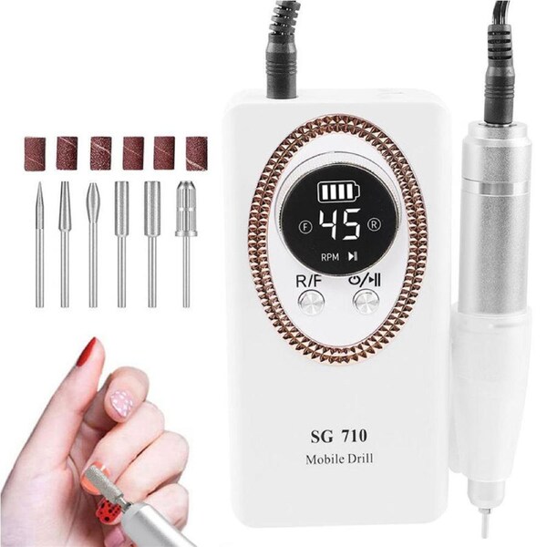 Beakey Electric Nail Drill with 6 in 1 Drill Bits Kit for Gel Nail Manicure Pedicure-White