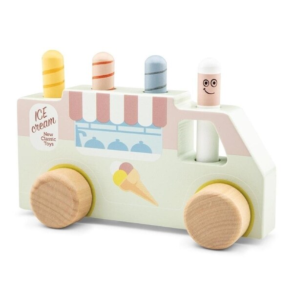 New Classic Toys Wooden Pop-Up Ice Cream Truck Toy Sensory Learning and Motor Skill Development