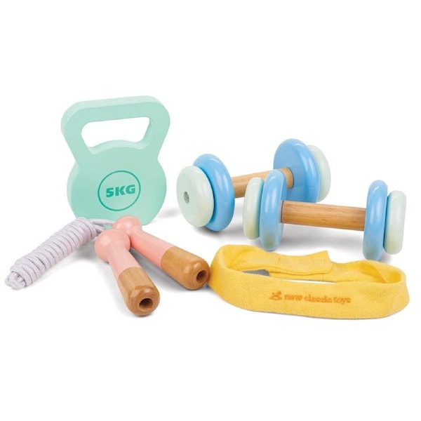 New Classic Toys 5-Piece Pretend Play Fitness Set – Wooden Active Play Set