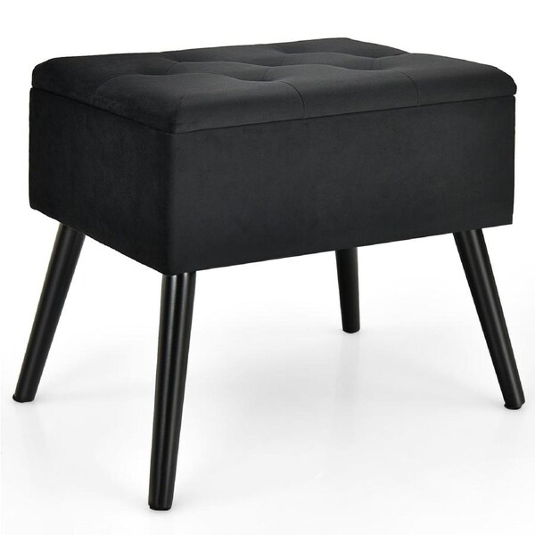 Costway Storage Bench Ottoman Padded Stool Seat Fabric Bench Footrest Toy Blanket Box Wood Leg Hallway Bedroom Living