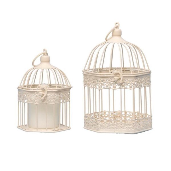 Willow & Silk Set/2 Nested Bordeaux Decorative Birdcages/Plant Holders 14x25/11x20cm