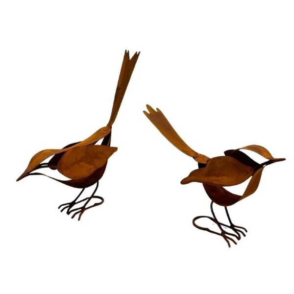 Willow & Silk Set/2 Asst Rust Decorative Birds (with potential stakes) 17x8x16.5cm