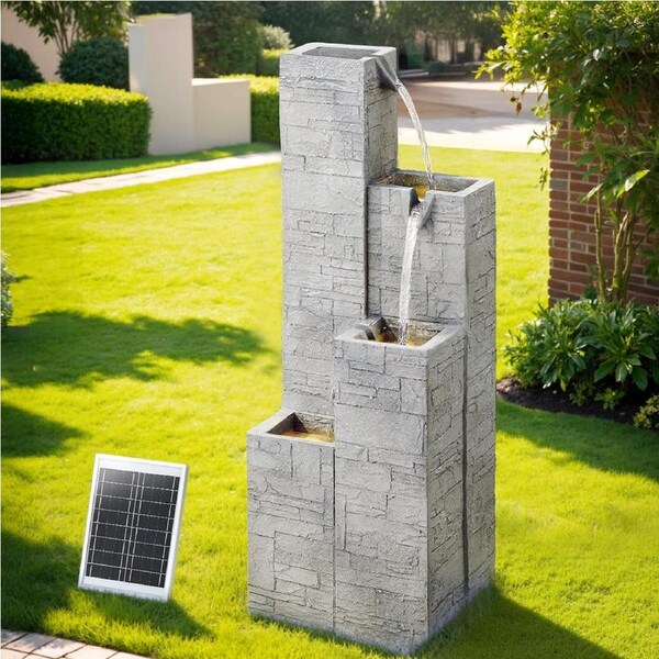 4-Tier Gardeon Solar Fountain Water Feature Outdoor Indoor Cascading Beige