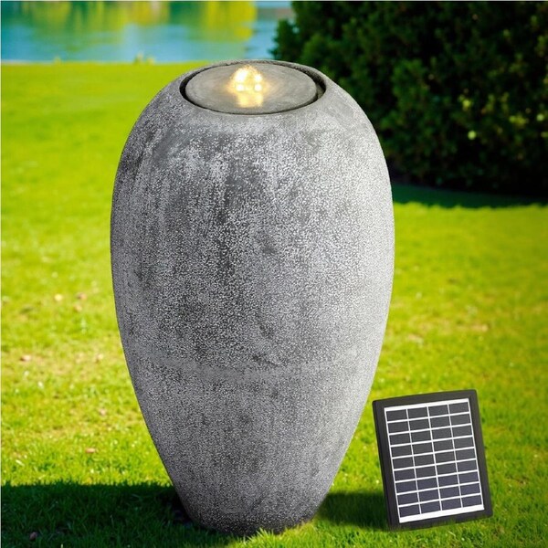 Gardeon Solar Fountain Water Feature Outdoor Fountain LED Lights Cylinder Beige