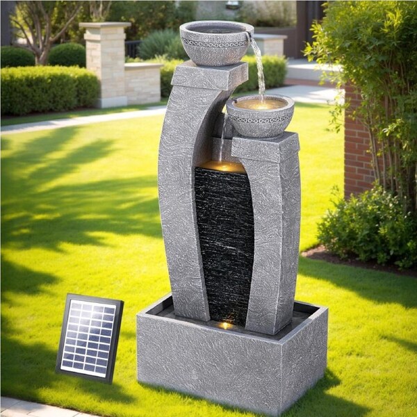 3-Tier Gardeon Solar Fountain Water Feature Outdoor Fountain Indoor Cascading Grey