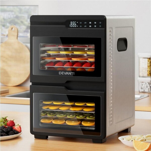 Devanti 12 Trays Food Dehydrator Dual-Zone Stainless Steel