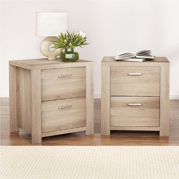 Artiss 2x Bedside Table 2 Drawers MAXI Pine