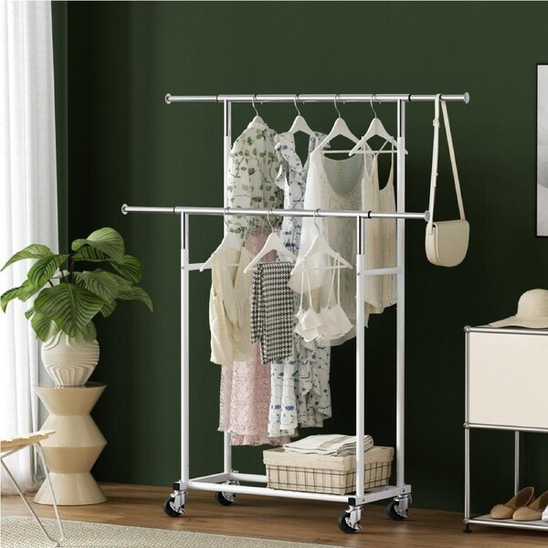2 Rod Artiss Clothes Rack Heavy Duty Adjustable Garment Rail Wheels
