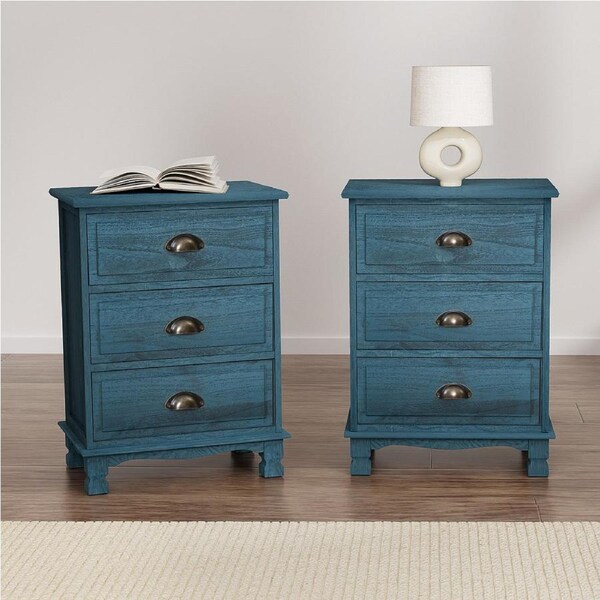 Artiss 2x Bedside Tables 3 Drawers Side Table Blue