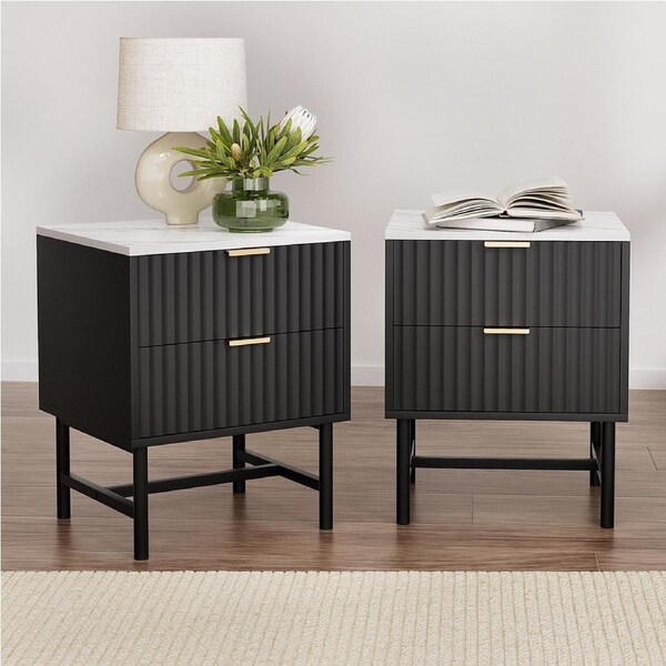 Artiss Bedside Table Nightstand Black 2 Drawers Set of 2
