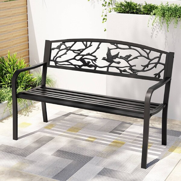 3 Seater Gardeon Outdoor Garden Bench Seat Steel Outdoor Furniture Park Black