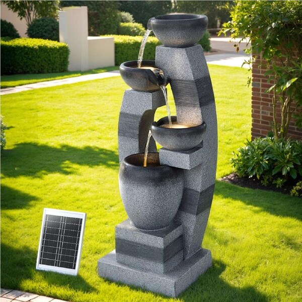 4-Tier Gardeon Solar Fountain Water Feature Outdoor Fountain Indoor Bowl Cascading Grey