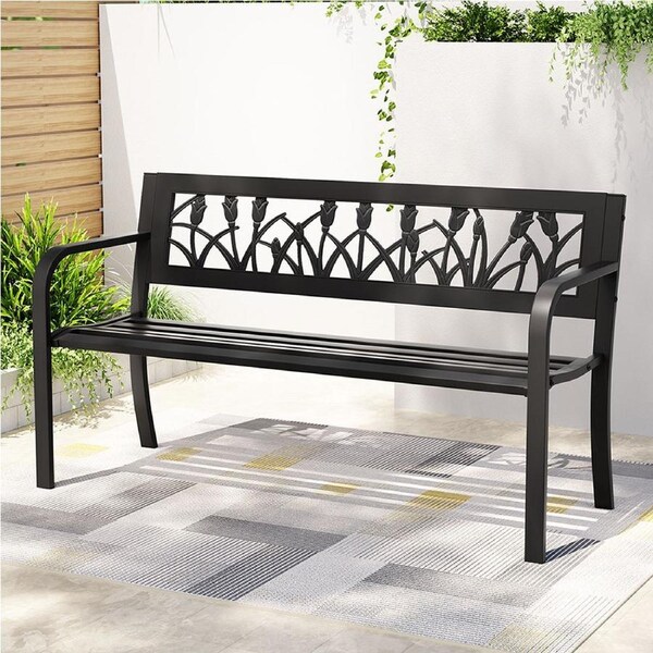 2 Seater Gardeon Outdoor Garden Bench Seat Outdoor Furniture Steel Park Backyard Black