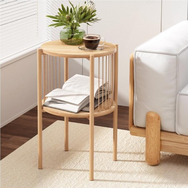 2 Tier Artiss Coffee Table End Table Storage Side Table Bedside Round Wood
