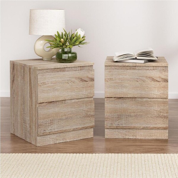 Artiss 2x Bedside Table 2 Drawers Nightstand - PEPE Oak