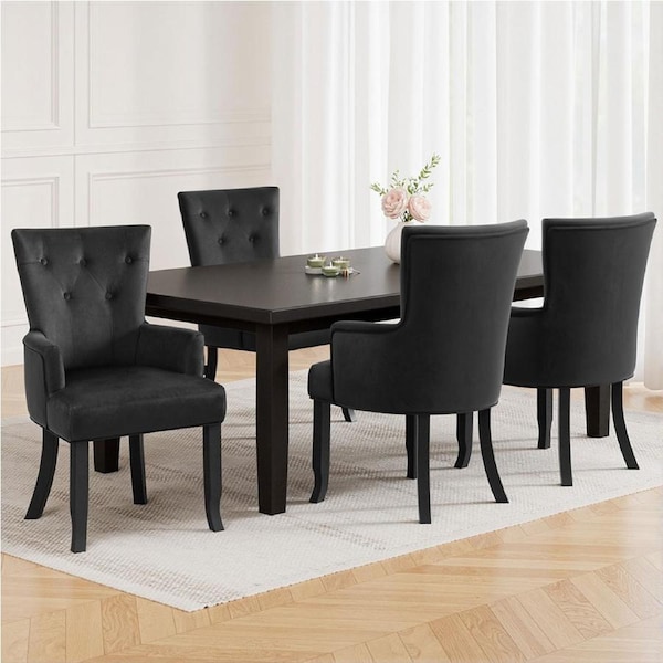 1 Set of 4 Artiss Dining Chairs Black Velvet