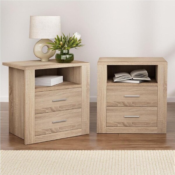 Artiss 2X Bedside Table Side Table 2 Drawers with Shelf Oak