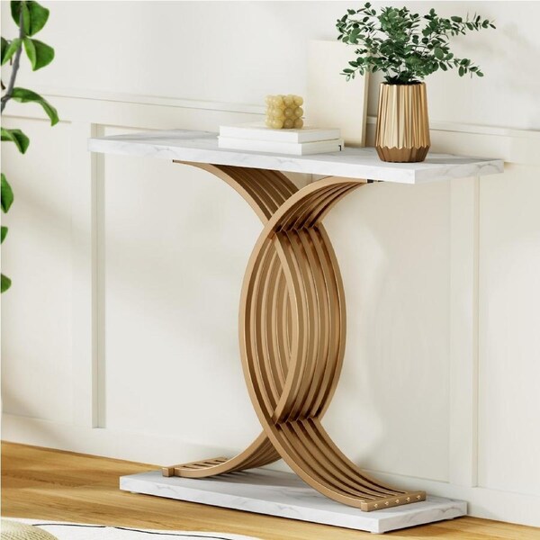100CM Artiss Console Table Hallway Table Marble Effect White&Gold