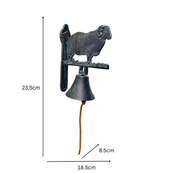 Willow & Silk Cast-Iron Merino Ram Doorpost Bell 18.5x8.5x30cm