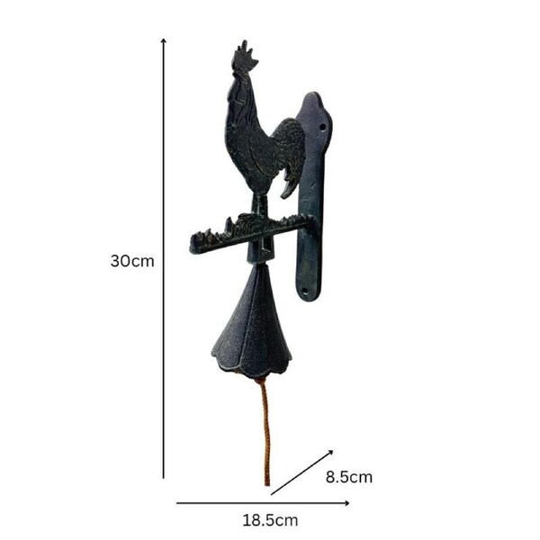 Willow & Silk Cast- Iron Rooster Doorpost Bell 18.5x8.5x30cm