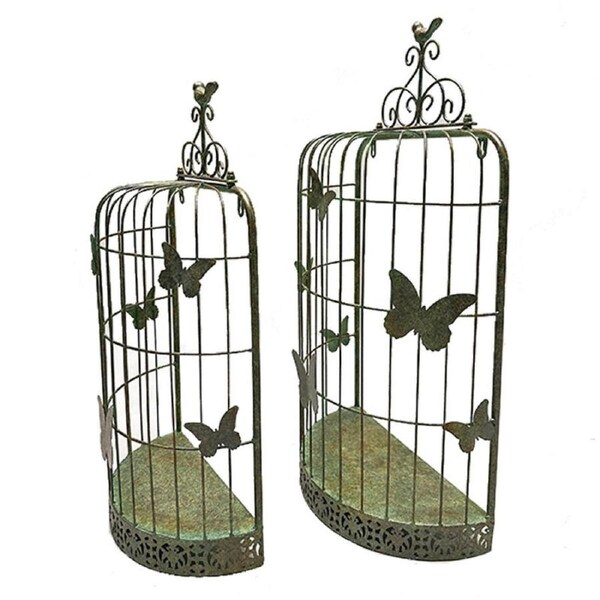 Willow & Silk Set/2 Nested 'Butterfly Cages' Wall Planters 36x18x71/30x15x62cm