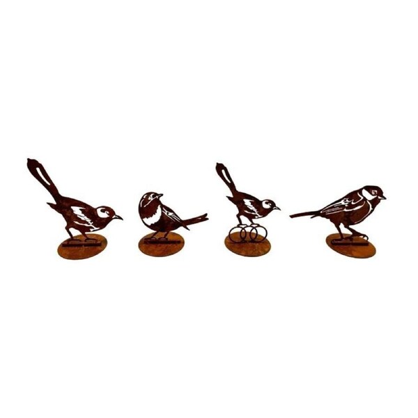 Willow & Silk Set/4 Asst Rust Laser Cut Birds On Base Garden Decor 10x19x19cm