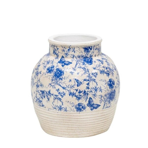 Willow & Silk Glazed Blue Stoneware-Look Vase 24x24x25cm