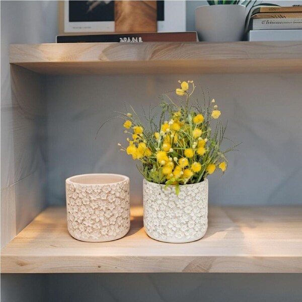 Willow & Silk Set/3 Moulded Abstract Planters/Pots w/Hole+ Plug 14x14x13cm