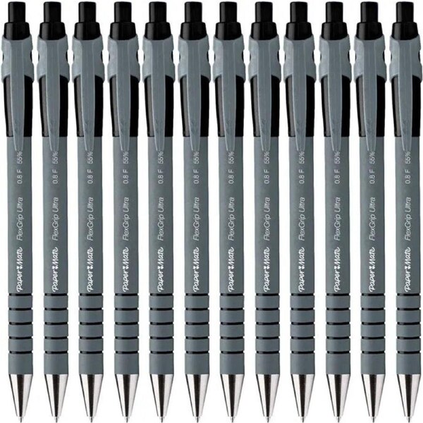 Papermate Flexgrip Retractable Ballpoint Pen Fine 0.8mm Black Box 12
