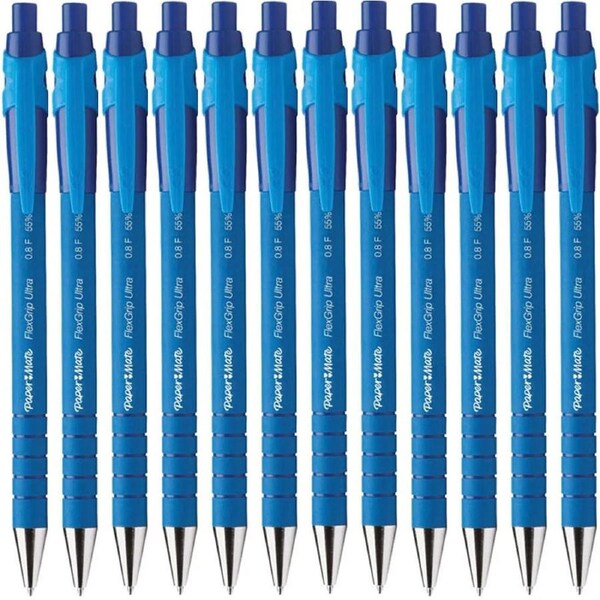 Papermate Flexgrip Retractable Ballpoint Pen Fine 0.8mm Blue Box 12