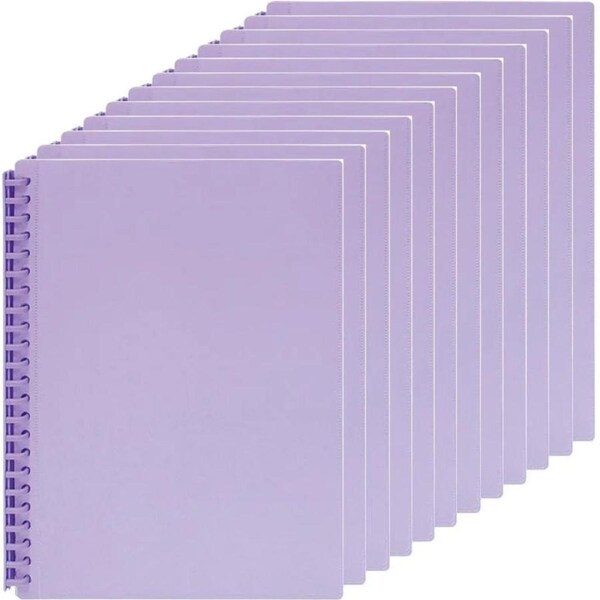 Marbig Refillable Display Book Insert Cover A4 20 Pocket Pastel Purple 12 Pack