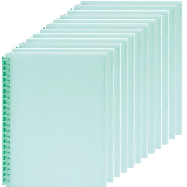 Marbig Refillable Display Book Insert Cover A4 20 Pocket Pastel Green 12 Pack