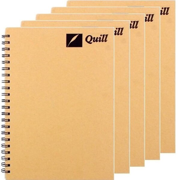 Quill Hard Cover Spiral Notebook 160 Page A4 7mm Lined 70GSM Natural 5 Pack